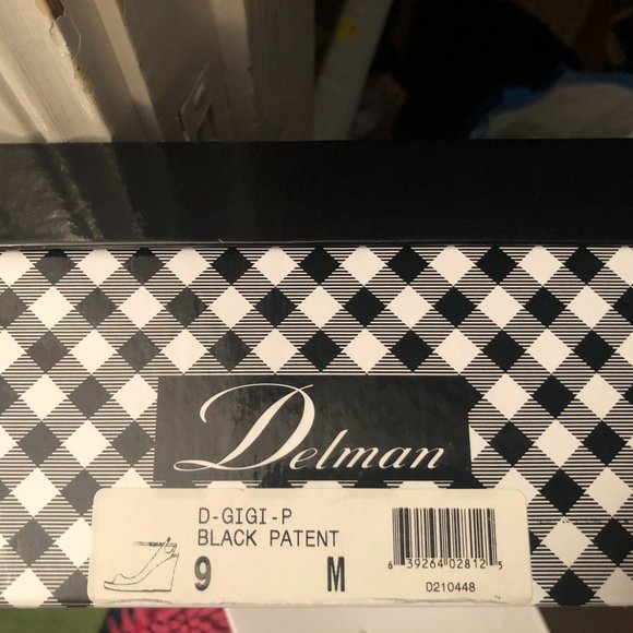 Delman Gigi Peep Toe Black Patent Wedge 9 - Picture 6 of 6